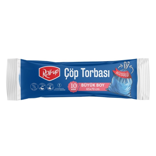 Roll-up Çöp Torbası Büyük Boy Büzgülü 65x70cm 10 Adet - 1