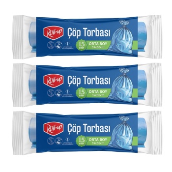 Roll-up Çöp Torbası Orta 55x60cm 15 Adet x 3 Paket - Roll-Up