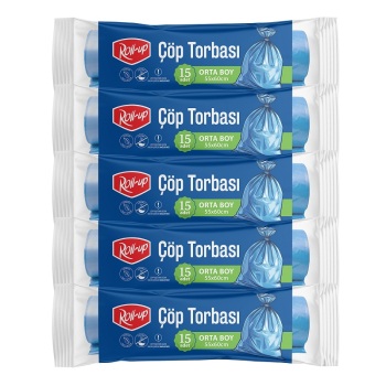 Roll-up Çöp Torbası Orta 55x60cm 15 Adet x 5 Paket - Roll-Up