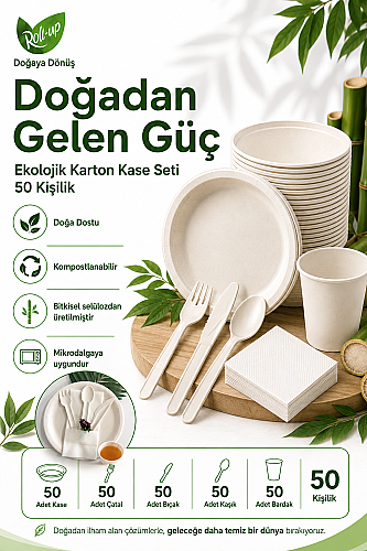 Roll Up Doğa Dostu Ekolojik 50 Kişilik Sofra Seti 400 cc Kase Çatal Bıçak Kaşık Bardak 250 Parça - 2