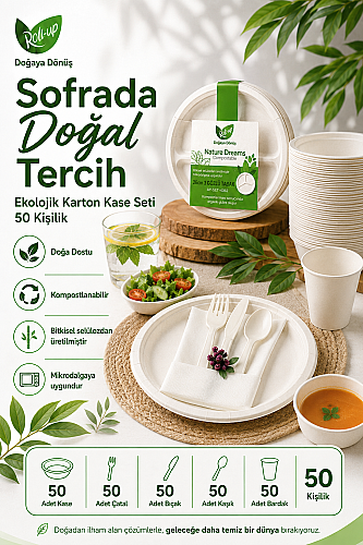 Roll Up Doğa Dostu Ekolojik 50 Kişilik Sofra Seti 400 cc Kase Çatal Bıçak Kaşık Bardak 250 Parça - 3