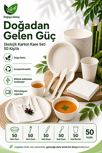 Roll Up Doğa Dostu Ekolojik 50 Kişilik Sofra Seti 400 cc Kase Çatal Bıçak Kaşık Bardak 250 Parça - 4