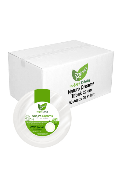 Roll-Up Doğa Dostu Tabak 22cm 50li x 20 Paket (Koli) - 1