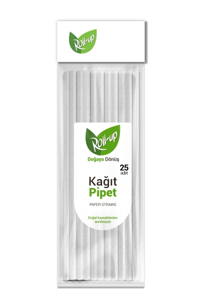 Roll-Up Doğa Dostu Beyaz Kağıt Pipet 19,5cm 25li - 1