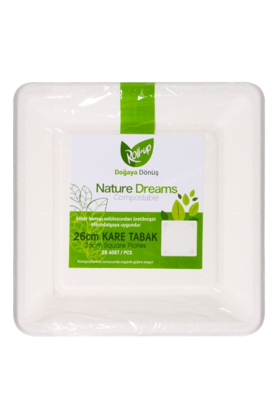 Roll-Up Doğaya Dönüşümlü Kare Tabak 26cm 25li - 1