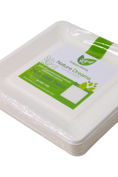 Roll-Up Doğaya Dönüşümlü Kare Tabak 26cm 25li - 2
