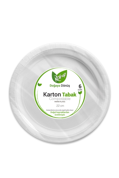 Roll-Up Doğa Dostu Karton Tabak 22cm 6lı - 1