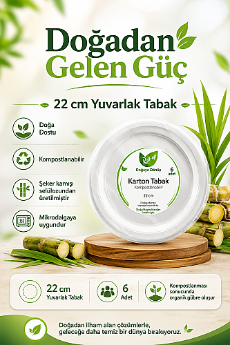 Roll-Up Doğa Dostu Kompostlanabilir Şeker Kamışı Yuvarlak Tek Kullanımlık Tabak 22 cm 6 Adet - 2