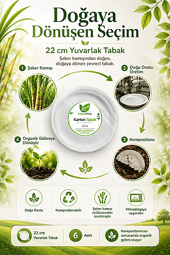 Roll-Up Doğa Dostu Kompostlanabilir Şeker Kamışı Yuvarlak Tek Kullanımlık Tabak 22 cm 6 Adet - 3