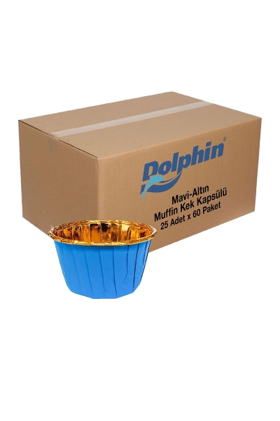 Dolphin Altın - Mavi Muffin Kek Kapsülü 25 Adet x 60 Paket Koli - 1