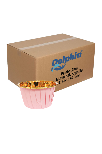 Dolphin Altın - Pembe Muffin Kek Kapsülü 25 Adet x 60 Paket Koli - 1