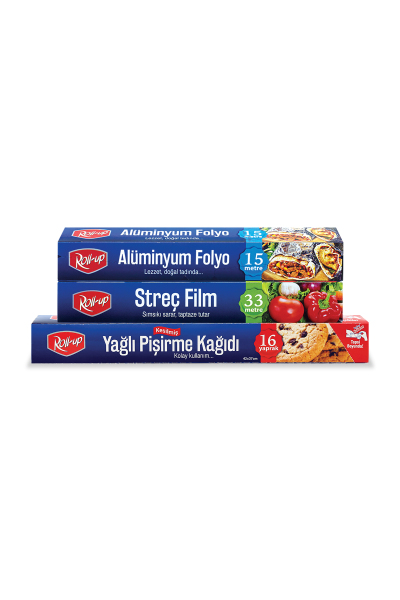 Roll-Up Ekonomik Mutfak Seti Pişirme Kağıdı + Streç Film + Alüminyum Folyo - 3