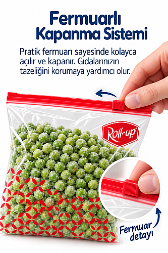Roll-Up Fermuarlı Buzdolabı Poşeti 1 Litre 10 Adet - 3