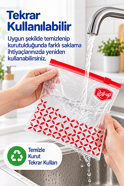 Roll-Up Fermuarlı Buzdolabı Poşeti 1 Litre 10 Adet - 4