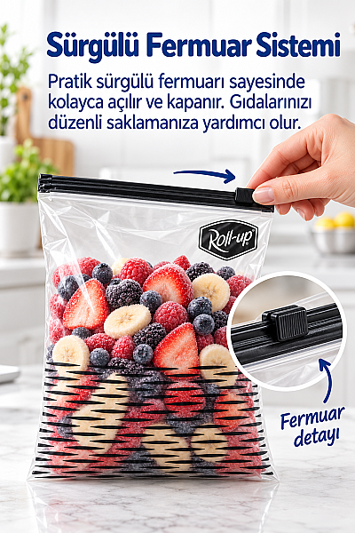 Roll-Up Fermuarlı Buzdolabı Poşeti 3 Litre 8 Adet - 4