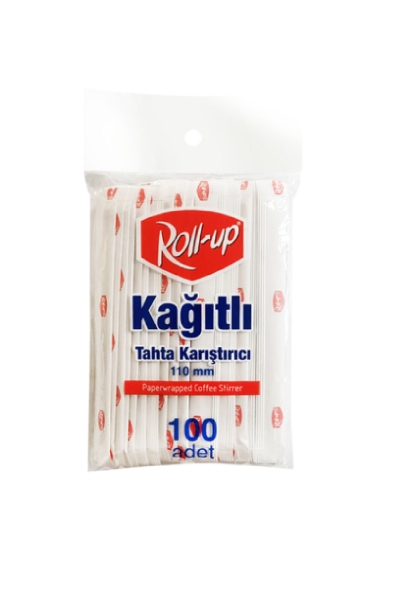 Roll-Up Kağıtlı Tahta Karıştırıcı 11cm Poşetli 100lü - 1