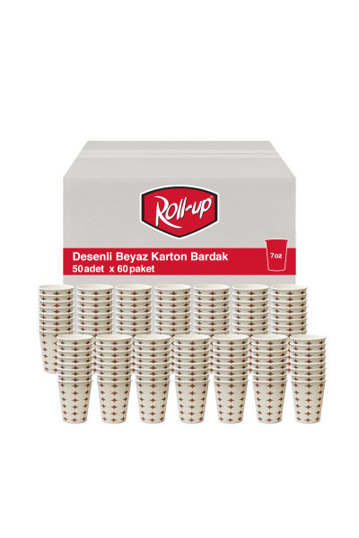 Roll-Up Karton Bardak 7 oz Desenli Beyaz 3000 Adet - 2