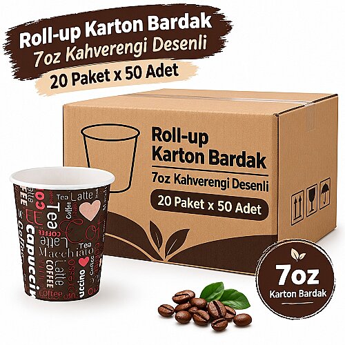 Roll-up Karton Bardak 7 oz Kahverengi Desenli 20 Paket x 50 Adet - Roll-up