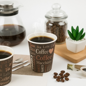 Roll-Up Karton Bardak 7oz Baskılı Kahverengi 25li - 2