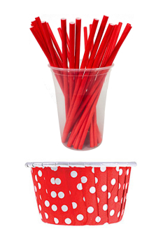 Roll-Up Kırmızı Muffin - Kağıt Pipet Seti - Roll-up