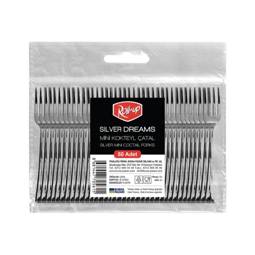 Roll-Up Metal Görünümlü Mini Kokteyl Çatalı 9,5cm 50li - Roll-up