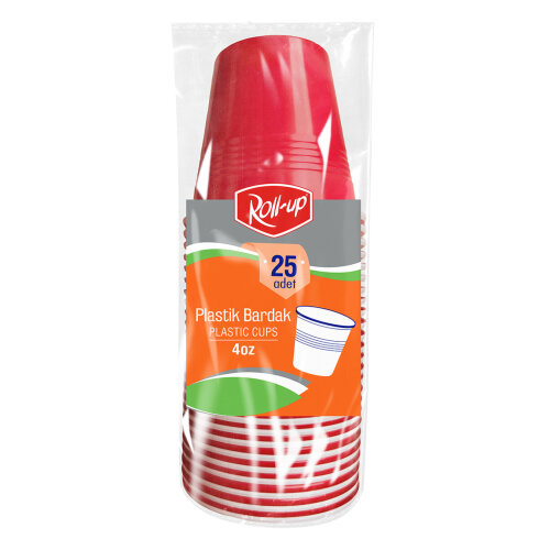 Roll-up Plastik Espresso Bardağı Kırmızı 4 oz 25 Adet - Roll-Up