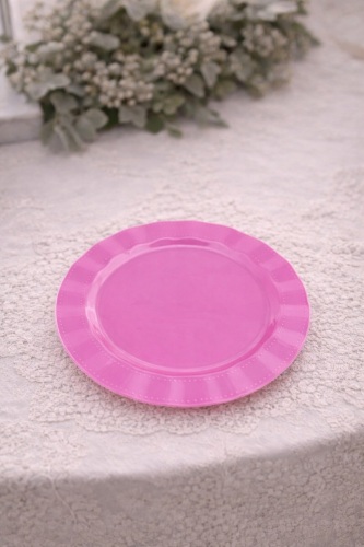 Roll-Up Plastik Kalın Tabak Büyük 26 cm Pembe 6 Adet - Roll-Up