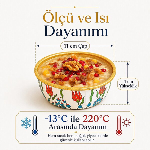 Roll-Up Premium Lale Desenli Beyaz Yuvarlak Tatlı-Aşure Kase 6 Adet - 3