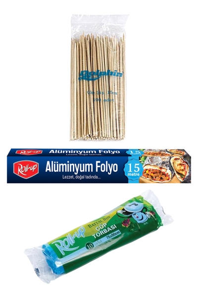 Roll-Up Alüminyum Folyo - Bambu Çöp Şiş - Battal Boy Çöp Torbası Seti - 1