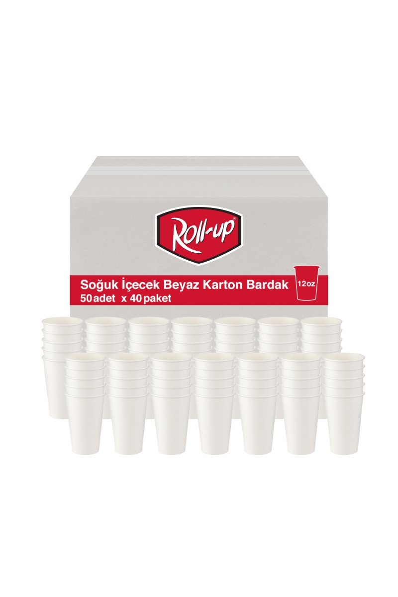 Roll-Up Karton Bardak 12 oz Soğuk İçecek Beyaz 2000 Adet - 1