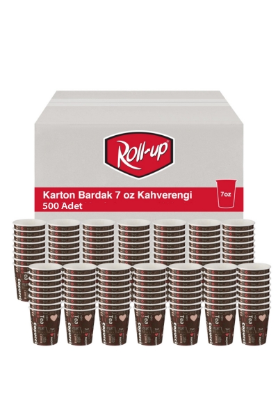 Roll-Up Karton Bardak 7 oz Cafe Baskılı Kahverengi 500 Adet - 1