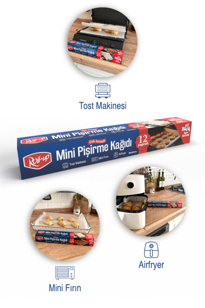 Roll-Up Kesilmiş Mini Pişirme Kağıdı Airfryer - Tost Makinesi - Mini Fırın uyumlu 12 Yaprak x 4 Kutu - 4