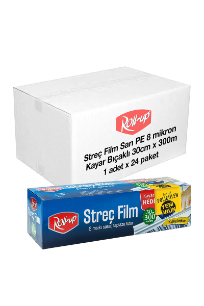Roll-Up Sarı PE Streç Film 30 cm x 300m 8mic x 24 Paket (Koli) - 1