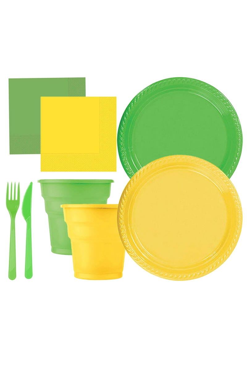 Roll-Up Yeşil-Sarı Plastik Sofra Seti 20 Kişilik 130 Parça
