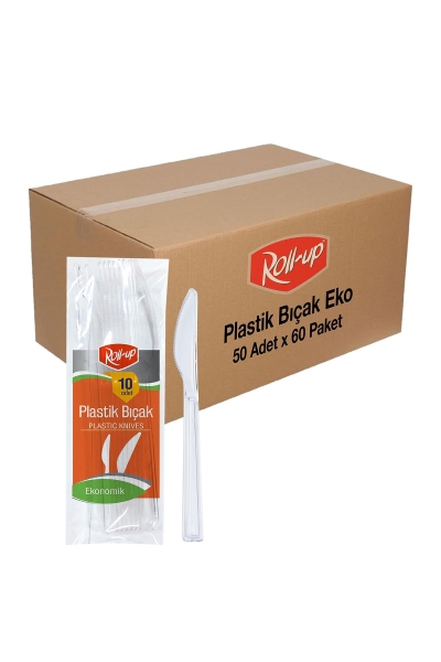 Roll-Up Şeffaf Plastik Bıçak Ekonomik 50 Adet x 60 Paket (Koli) - 1