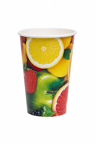 Roll-Up Karton Bardak 12oz Soğuk İçecek Meyve Desenli 50 Adet - Roll-up